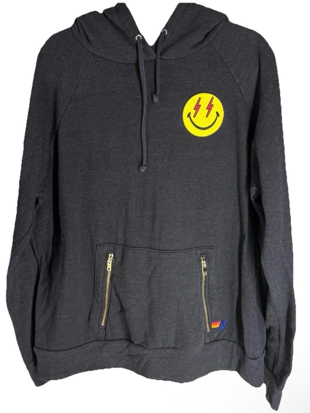 Aviator Nation Bolt Smiley Hoodie Black Pullover XXL Sweatshirt